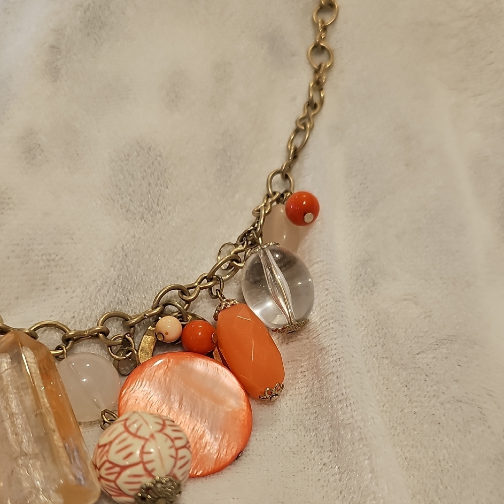 Premier Designs Gold Necklace with Orange Tone Charms - Picture 6 of 8